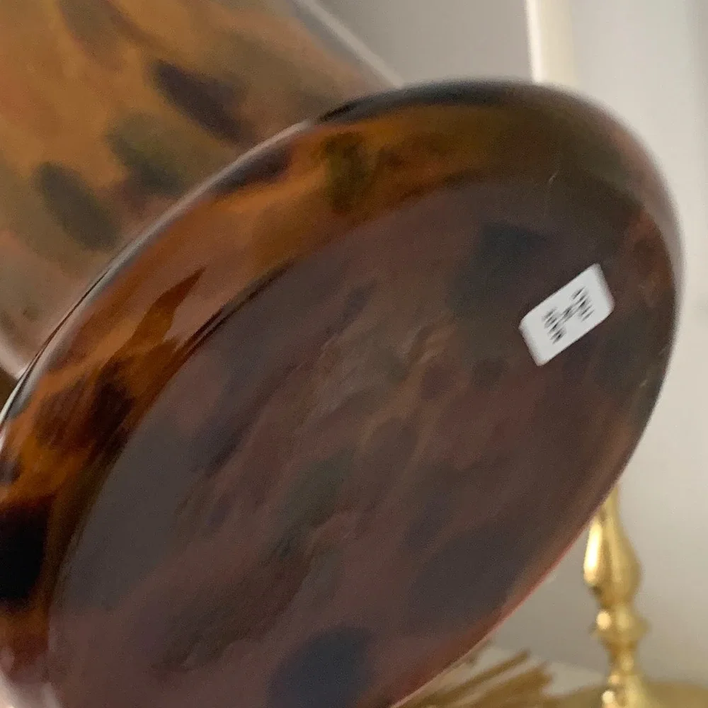 Maestri Vetrai Italian Art Glass Vase Tortoise Confetti Amber Murano Style 14.5